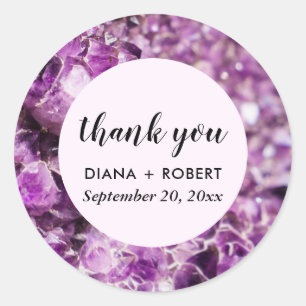 Sticker Rond Améthyste Cristal Purple Nature Mariage Merci