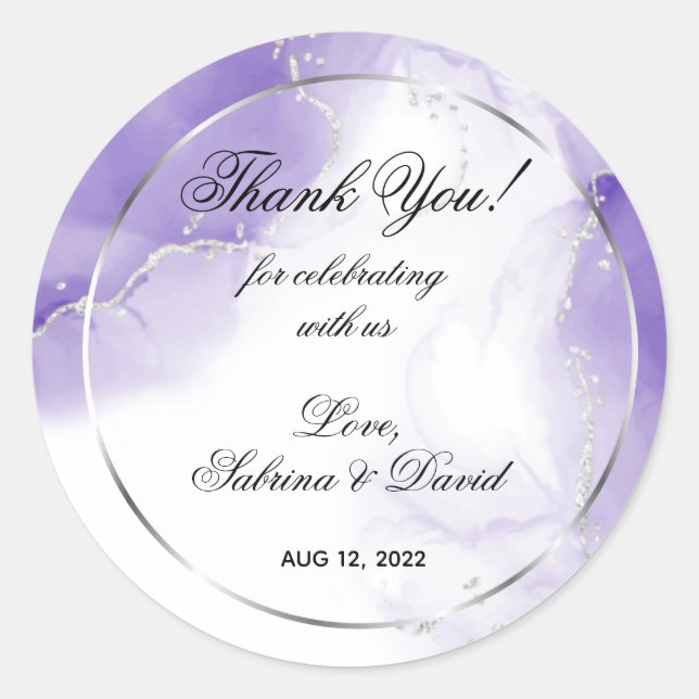 Sticker Rond Améthyste Purple Script Silver Custom Classic Roun (Devant)