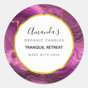 Sticker Rond Améthyste Violet Et Bougie D'Agate Abstraite Or