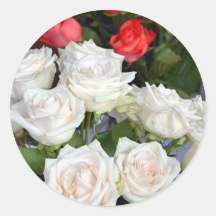 Sticker Rond Ameublement floral rose rouge et blanc