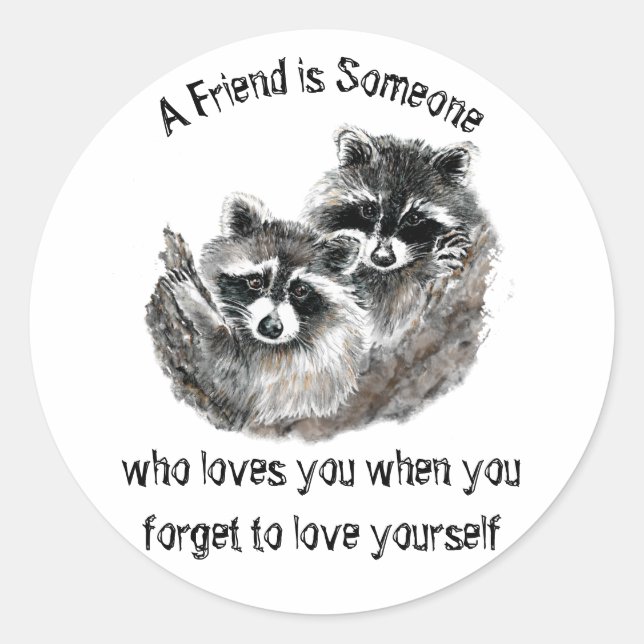 Sticker Rond Ami Aime Vous Cute Raccoons Citation (Devant)