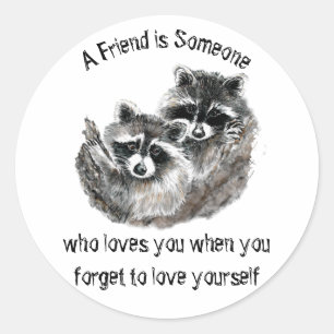 Sticker Rond Ami Aime Vous Cute Raccoons Citation