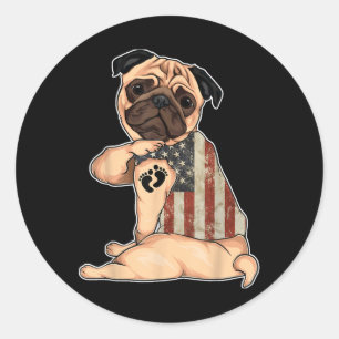 Sticker Rond Ami Chien Maman Tattoo Chien Enceinte Carlin Maman
