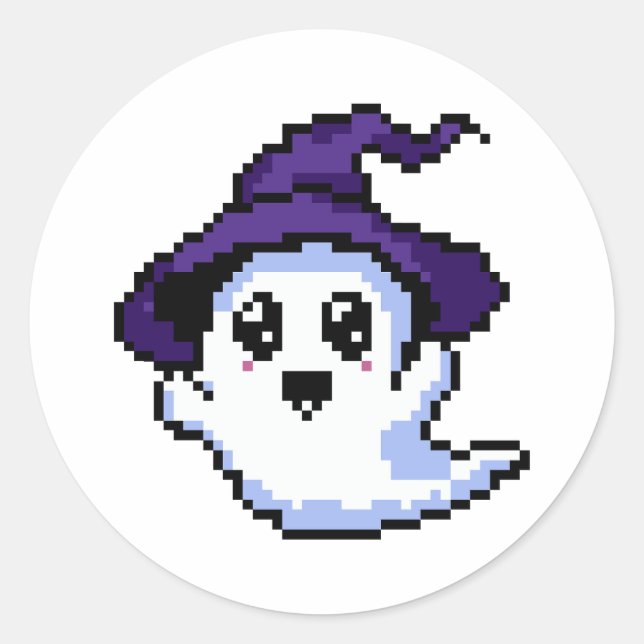 Sticker Rond Amical Ghost Pixel Art (Devant)