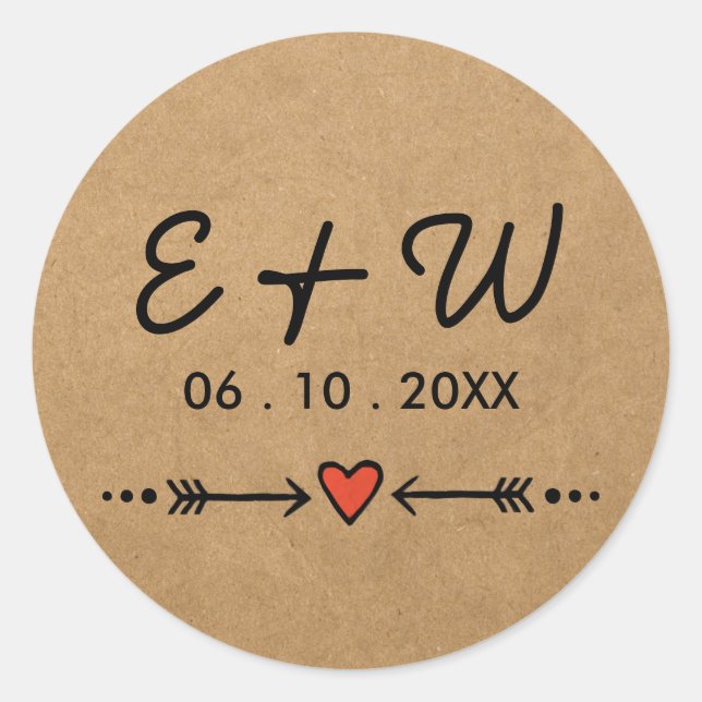 Sticker Rond Amiers et flèches roses Initiales Mariages rustiqu (Devant)