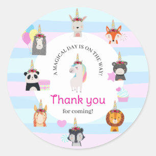 Sticker Rond "Amis de la forêt magique" Anniversaire Licorne