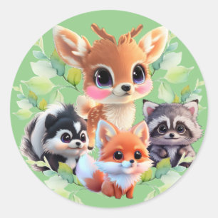 Sticker Rond Amis de la forêt renard skunk raccoon