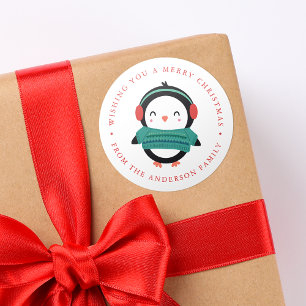 Sticker Rond Amis de l'hiver Vacances de pingouin