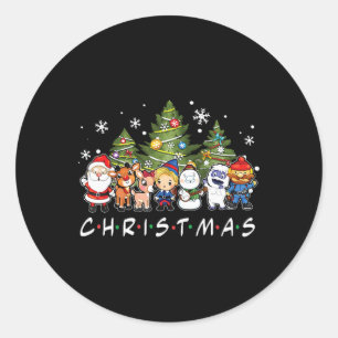 Sticker Rond Amis de Noël Santa Rudolph Bonhomme de neige Famil