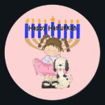 Sticker Rond Amis heureux de Hanoukka<br><div class="desc">Hanoukka heureux à tous nos amis,  filles et garçons et enfants de tous les âges.  Les chiots de Chanukah font aux vacances un cadeau encore meilleur.</div>