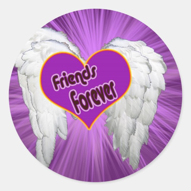 Sticker Rond Amis pour toujours coeur avec ailes (Devant)