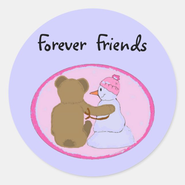Sticker Rond Amis pour toujours rose (Devant)