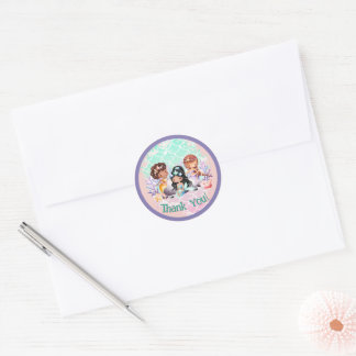 Sticker Rond Amis Sirènes Turquoise Rose Sous l'Océan Merci