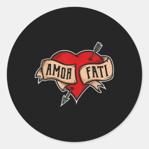 Sticker Rond Amor Fati - Clic Nietzsche Tattoo Heart Design