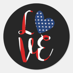 Sticker Rond Amour 4 juillet Fête de l'Indépendance Rouge Blanc