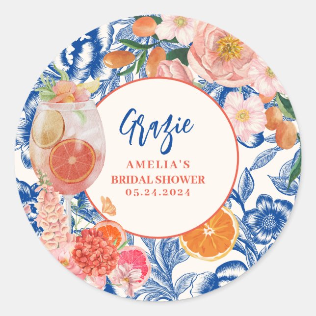 Sticker Rond Amour au premier spritz d'été  Baby Shower de mari (Devant)