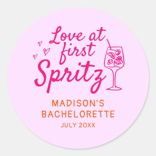 Sticker Rond Amour Au Premier Spritz Pink Orange Bachelorette (Devant)