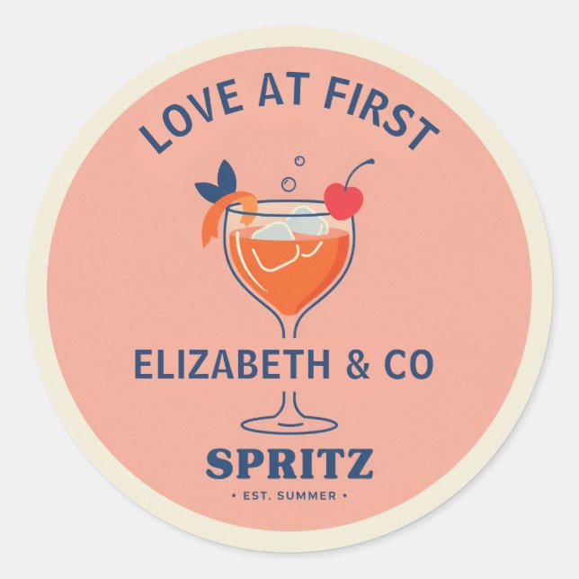 Sticker Rond Amour au premier Spritz Réception de mariage Prépp (Devant)