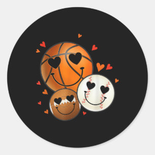 Sticker Rond Amour Baseball Basketball Football Retro Smile Fac