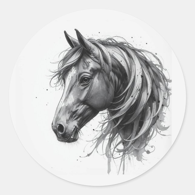 Sticker Rond Amour Beau Cheval Frison Animal Art (Devant)