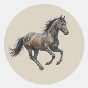 Sticker Rond Amour Beau Pur-Sang Cheval Animal Art