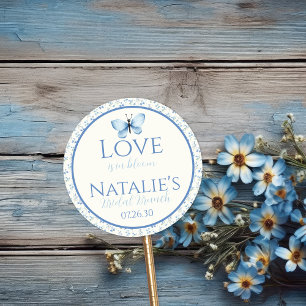 Sticker Rond Amour Bleu Poussiéreux en Fleurs Semaine de Mariag