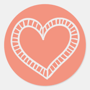 Sticker Rond Amour Coeur Dessiné à la Main Orange Corail