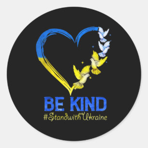 Sticker Rond Amour Coeur Ukraine Dove Ukraine Be Kind Stind Wit