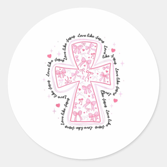 Sticker Rond Amour Comme Jésus Coquette Croix de Coeur Christia (Devant)