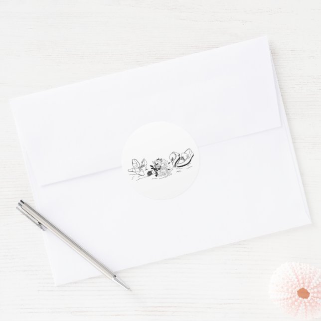 Sticker Rond Amour côtier Plage de sable Ligne minimale Mariage (Enveloppe)