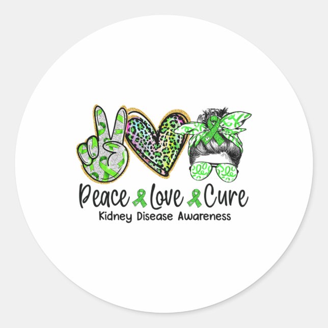 Sticker Rond Amour Cure Messy Bun Femmes Maladie du rein Sensib (Devant)