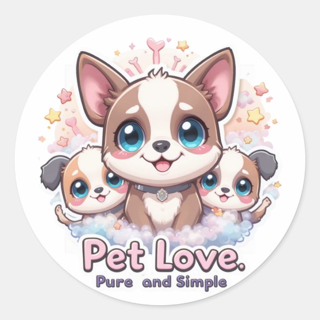 Sticker Rond Amour d'animaux pur et simple artisanat d'adorable (Devant)