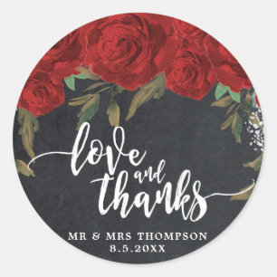 Sticker Rond amour de boho de roses rouges et faveurs