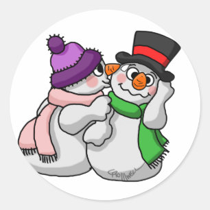Sticker Rond Amour de bonhomme de neige