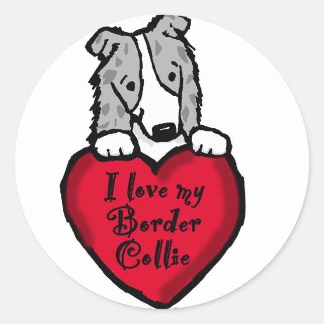 Sticker Rond Amour de border collie (merle bleu) (Devant)