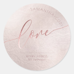 Sticker Rond Amour de calligraphie Rose blush Faux or feuille