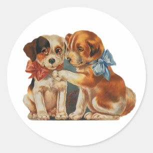 Sticker Rond Amour de chiots vintage mignon pour la Saint-Valen