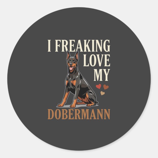 Sticker Rond Amour de Dobermann Amateur de Chien (Devant)