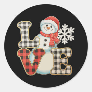 Sticker Rond Amour de Noël Bonhomme de Neige Mignon Plaid de Bu