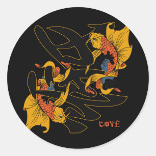 Sticker Rond Amour de poissons de Koi de kanji