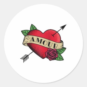 Sticker Rond Amour du coeur Tatouage Raglan Tee_1
