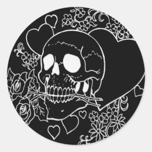 Sticker Rond Amour du crâne - Crânes, Roses et Coeurs par Al Ri