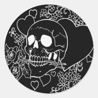 Sticker Rond Amour du crâne - Crânes, Roses et Coeurs par Al Ri