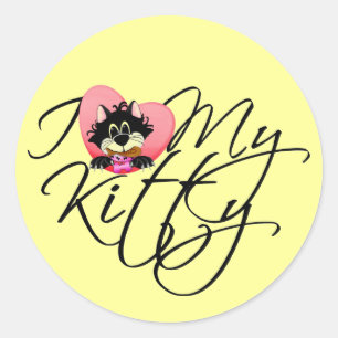Sticker Rond Amour du rose I mes T-shirts et cadeaux de Kitty