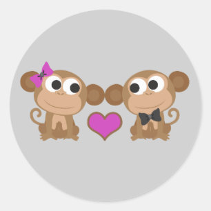 Sticker Rond Amour du singe mignon