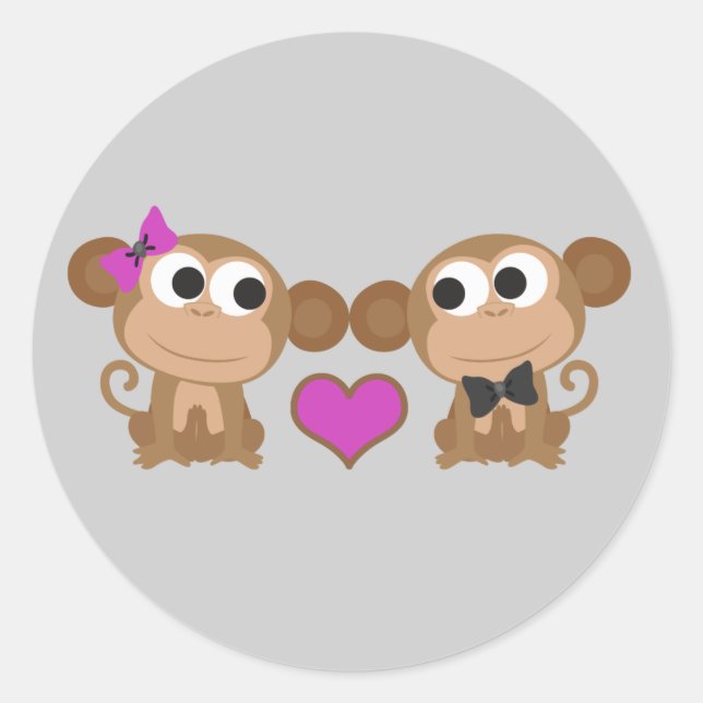 Sticker Rond Amour du singe mignon (Devant)