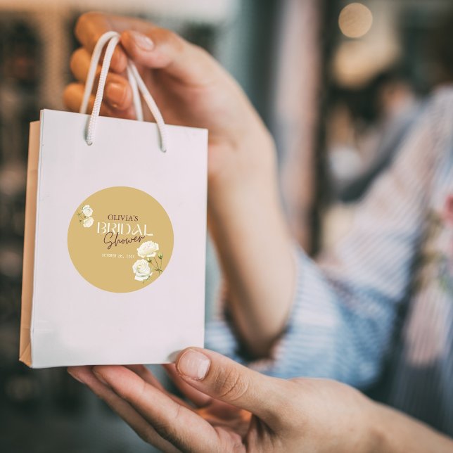 Sticker Rond Amour en Fleur avec la Baby Shower de Rose Blanche (Créateur téléchargé)