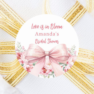 Sticker Rond Amour en fleurs rose pastel ruban Baby Shower