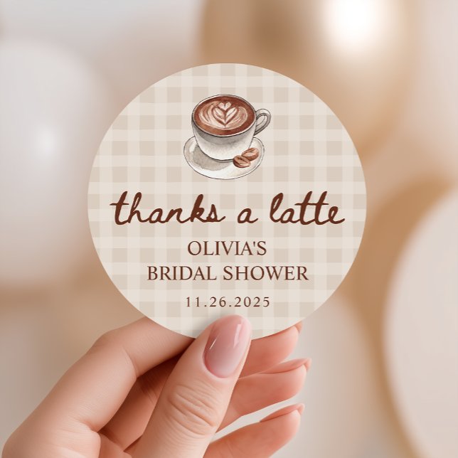 Sticker Rond Amour en Infusion Café Gingham Faveur de Mariage (Créateur téléchargé)