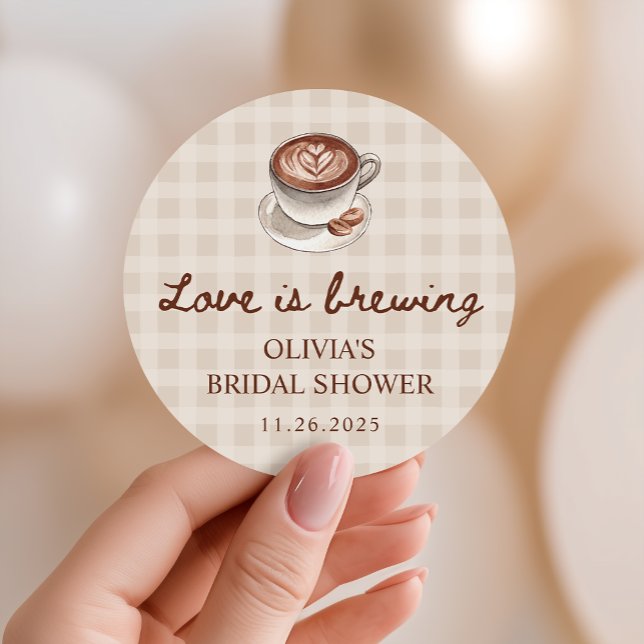 Sticker Rond Amour en Infusion Café Gingham Faveur de Mariage S (Créateur téléchargé)